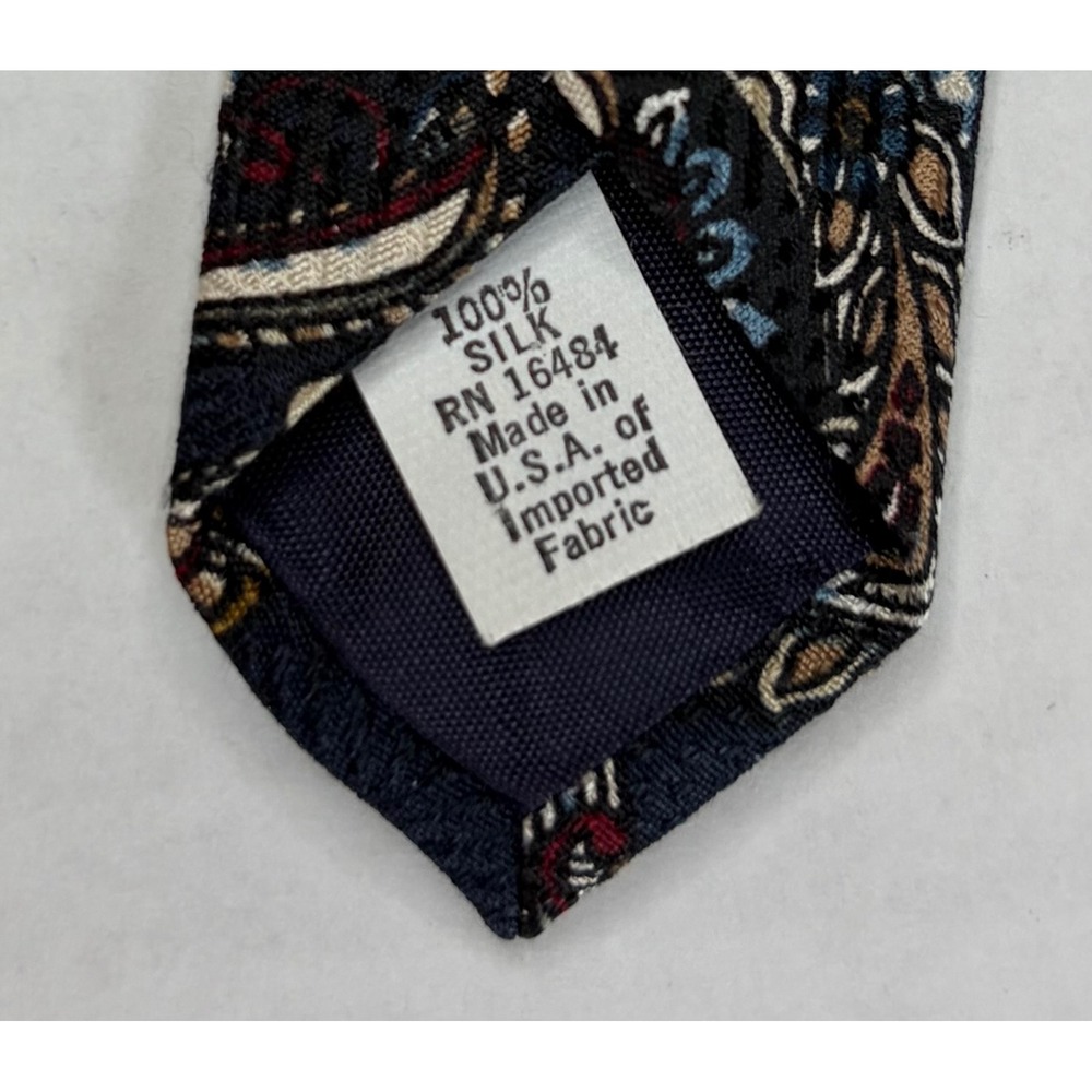Izod Mens Silk Necktie Navy Blue Paisley Geometric Foulard Print Made in USA - Picture 3 of 9